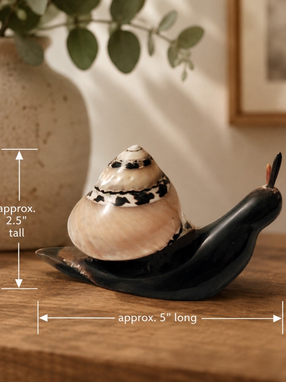 Vintage Hand-Carved Snail with Turbo Shell Horn Figurine 5" Long Handmade Cuba